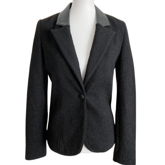 Line the Label Wool & Lambskin Trim Blazer , Leather Collar, Elbow Patches, S - Picture 1 of 7
